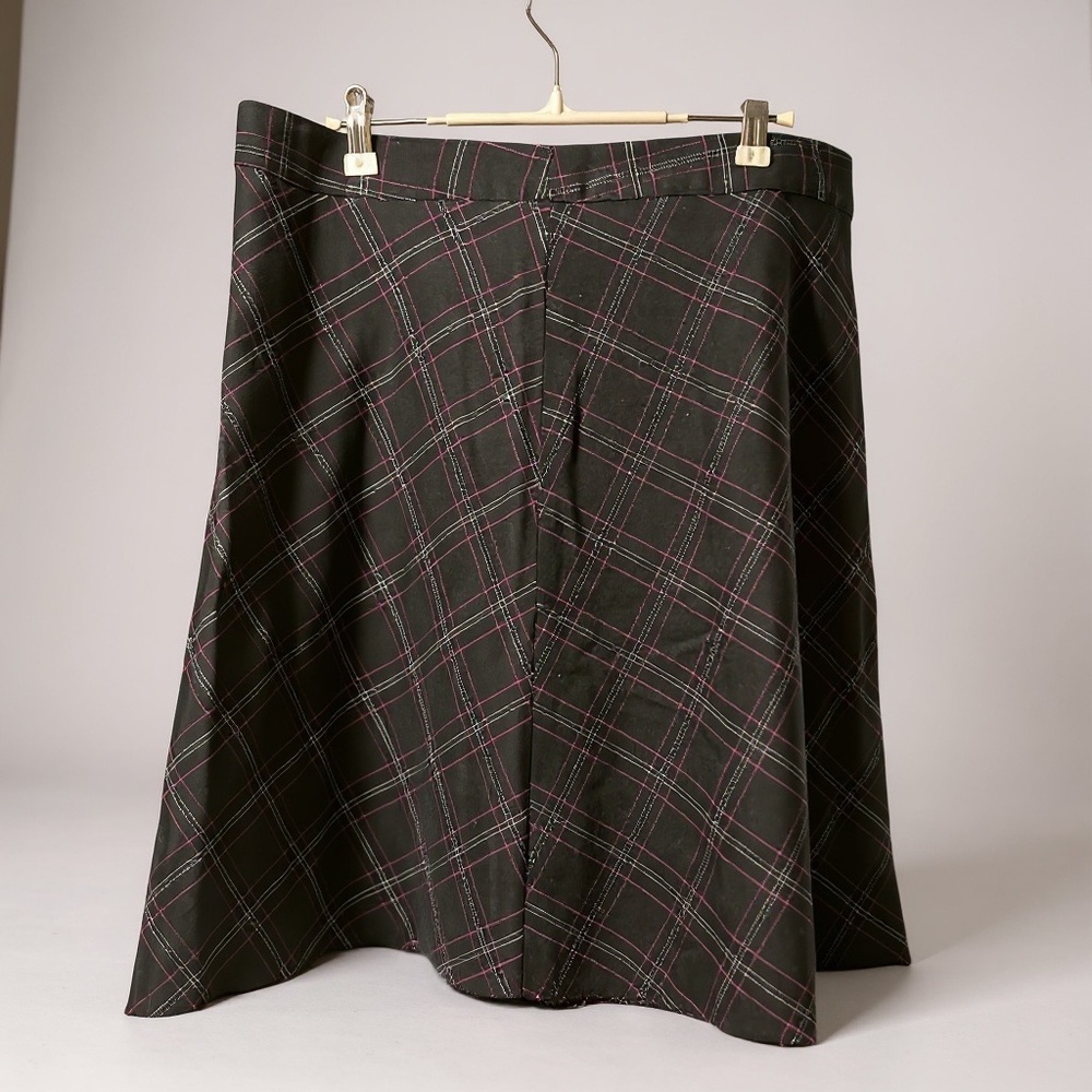 Notations Black and Pink Plaid A-Line Skirt